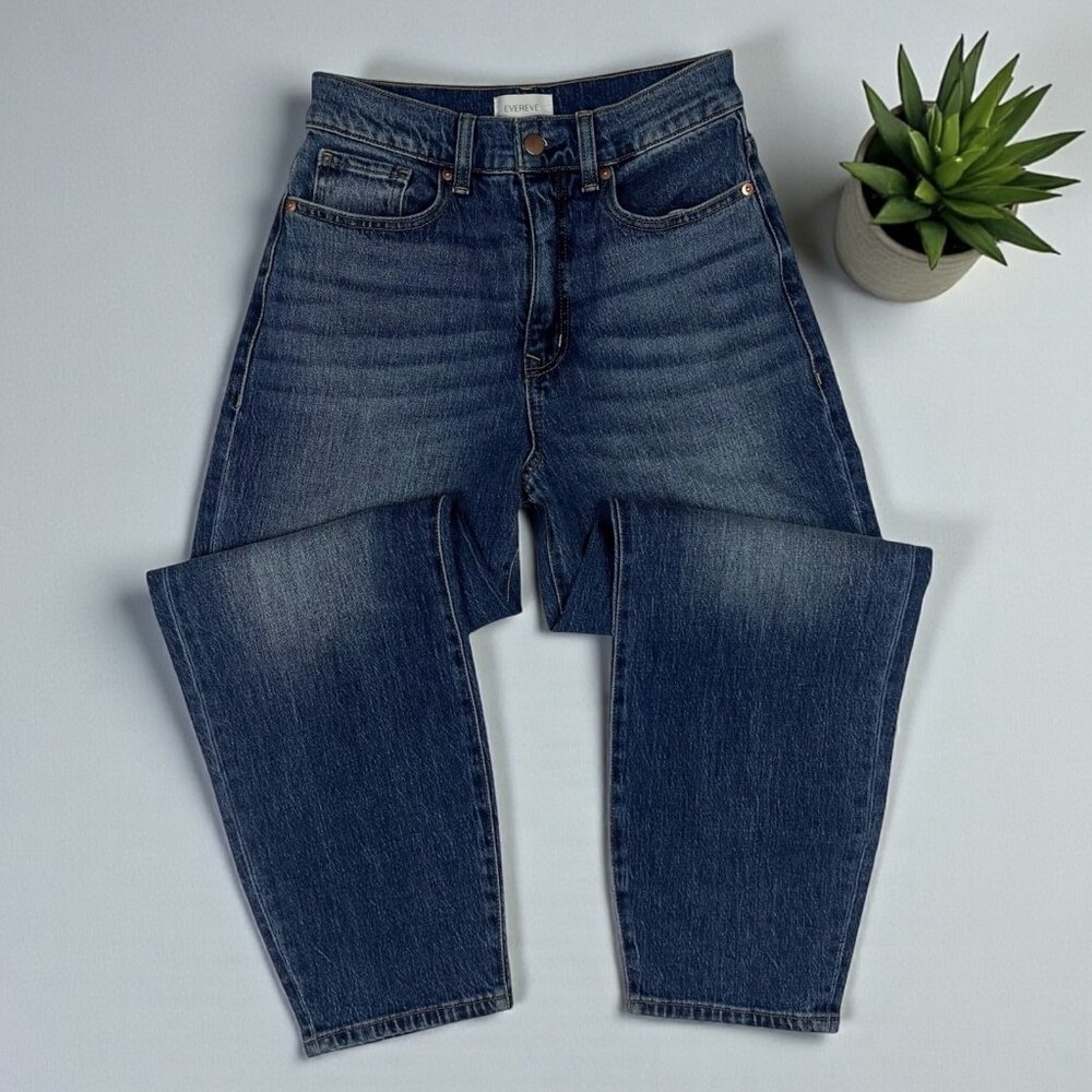 Evereve Ever Vintage Barrel Jeans Size 26 Bowed Balloon Leg High Rise Dark Blue